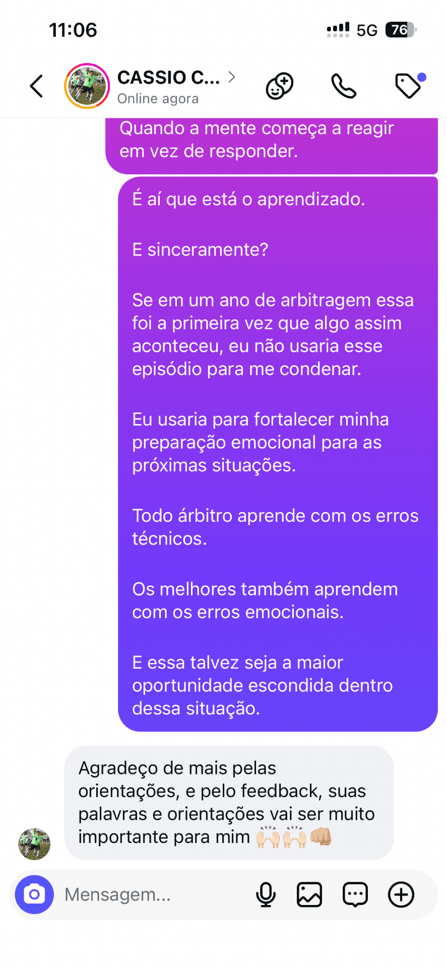 Relato real de participante do treinamento