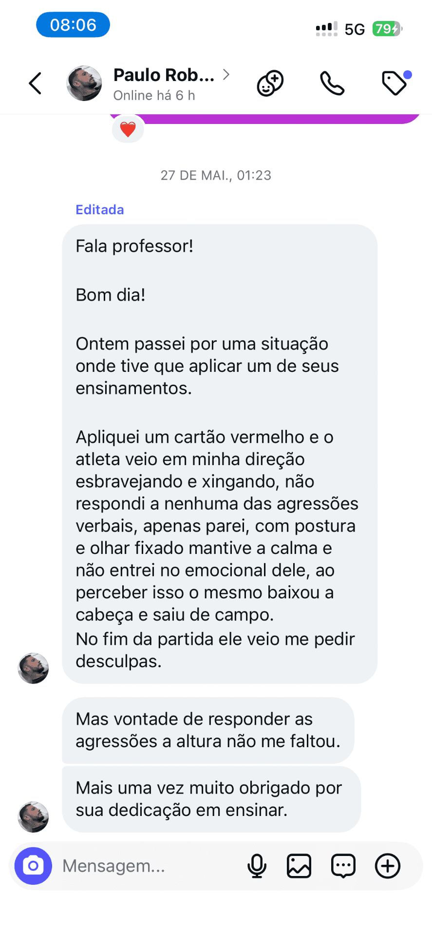 Relato real de participante do treinamento